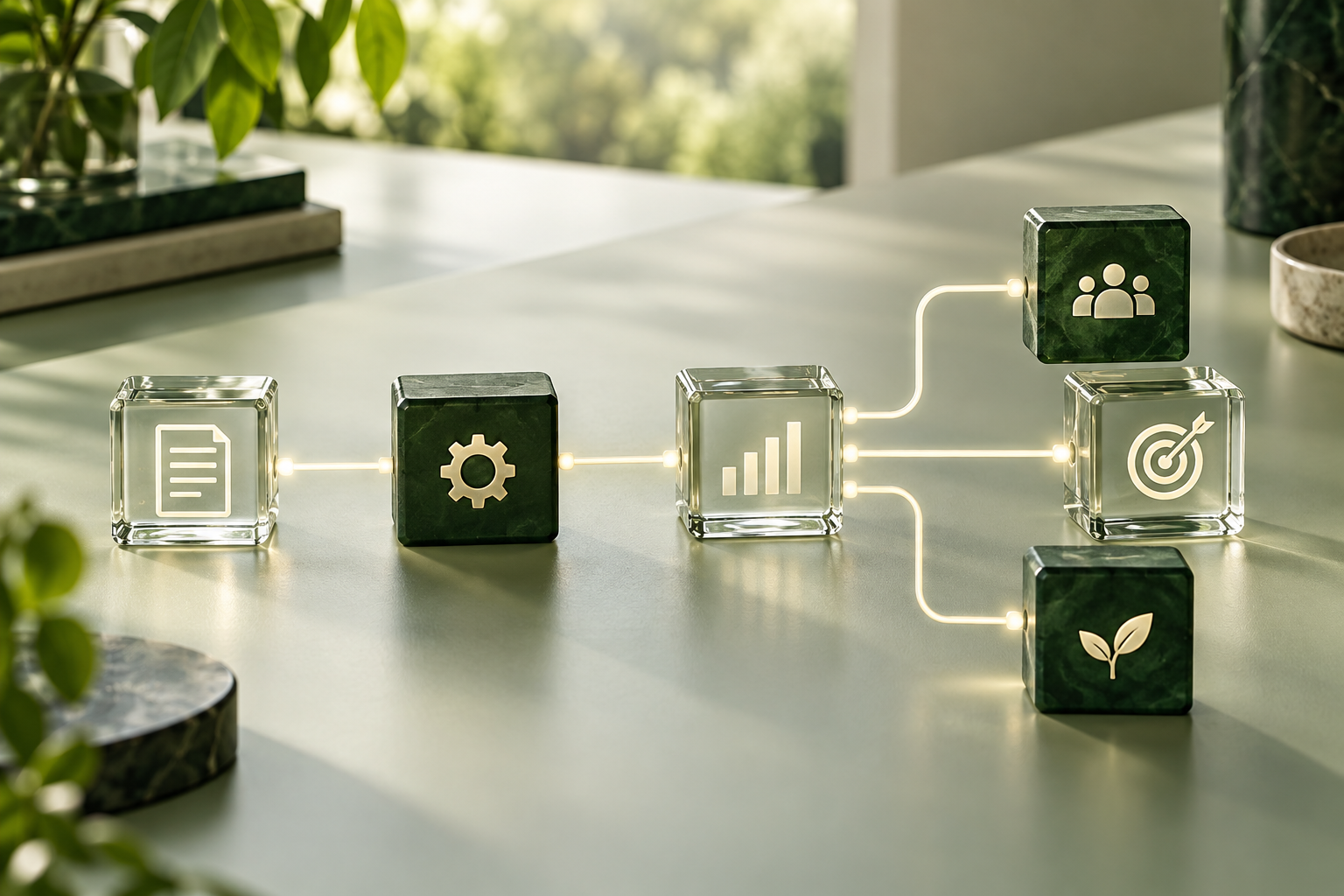Connected blocks illustrating an automated workflow