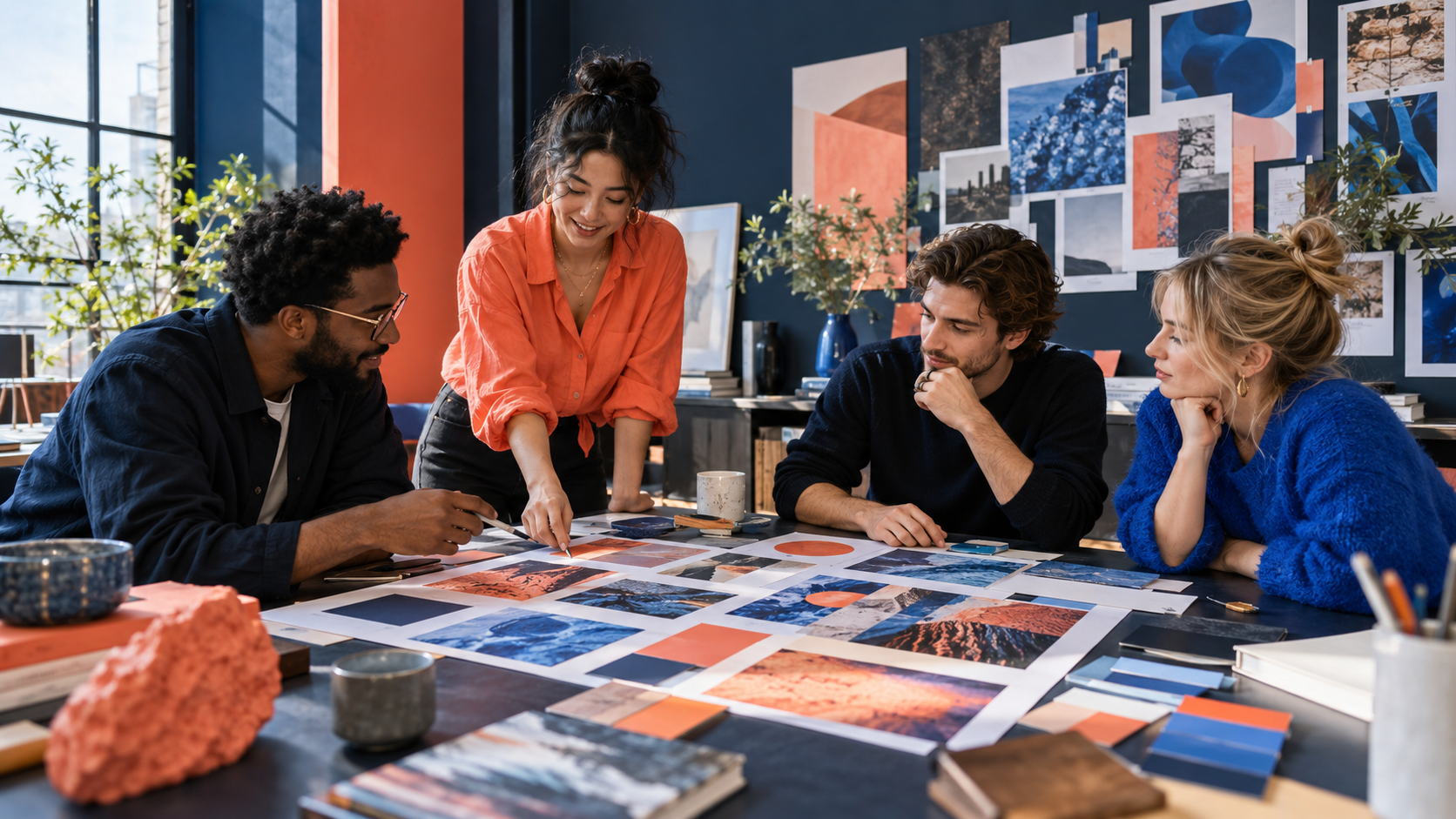 AI-created scene of a creative team collaborating on marketing concepts